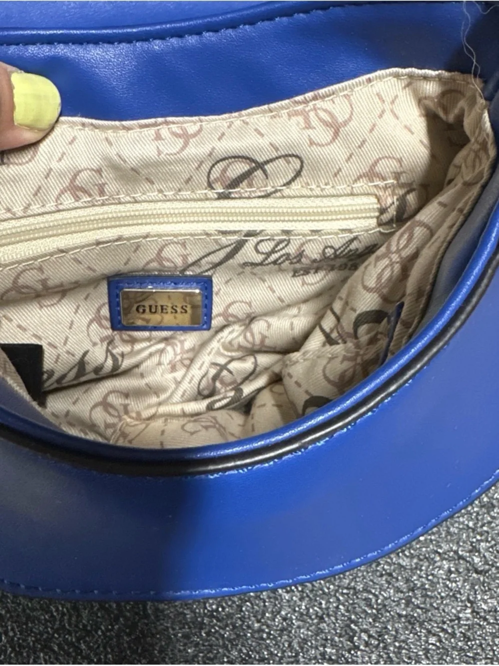 GUESS Blue Leather & Suede Crossbody Saddle Bag
